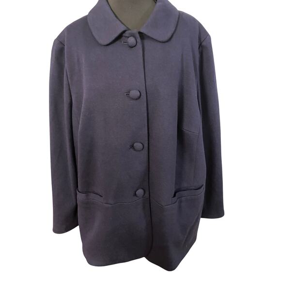 Talbots Woman 18W Navy Blue 60's Style Blazer Jacket Peter Pan Collar Peplum Hem - Picture 1 of 7